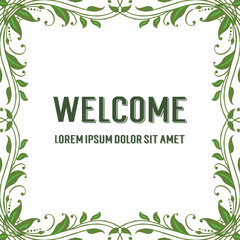 Vector illustration various shapes of green leaf flower frames with greeting card welcome hand drawn
