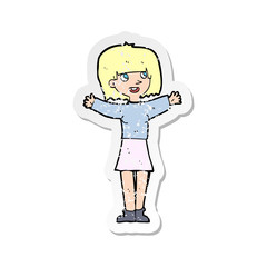 retro distressed sticker of a cartoon excited woman