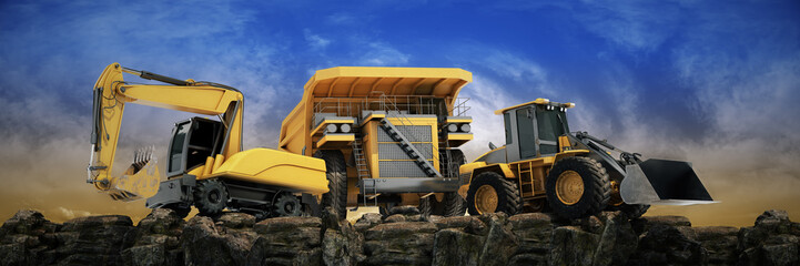 Vehicle construction at sunset. 3d rendering	