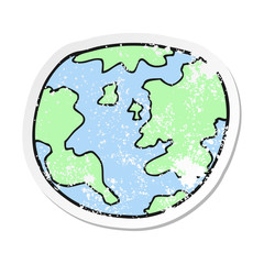 retro distressed sticker of a cartoon planet earth
