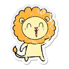 Fototapeta premium distressed sticker of a laughing lion cartoon