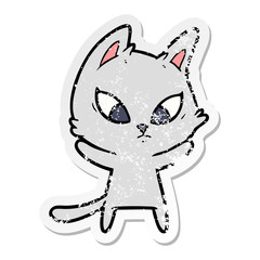 distressed sticker of a confused cartoon cat