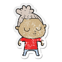 distressed sticker of a cartoon calm woman