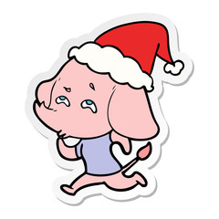 sticker cartoon of a elephant remembering wearing santa hat