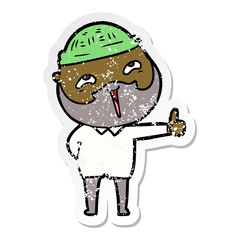 distressed sticker of a cartoon happy bearded man