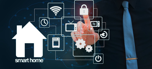 Smart house concept. Artificial intelligence in use in smart homes.intelligent house, and home automation app concept.