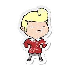 distressed sticker of a cartoon cool guy with fashion hair cut