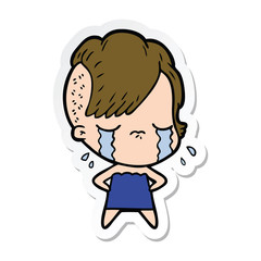 sticker of a cartoon crying girl