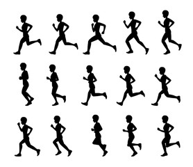 Healthy Short Hair Girl Running Animation Sequence Vector Illustration Silhouettes