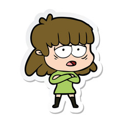 Obraz premium sticker of a cartoon tired woman