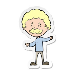 sticker of a cartoon happy man with mustache