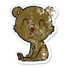 distressed sticker of a happy cartoon bear