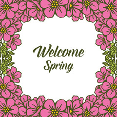 Vector illustration welcome greeting card with green leaf flower frame hand drawn