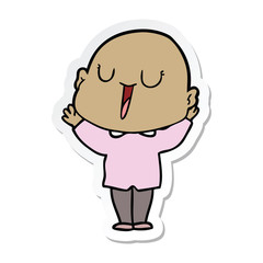 sticker of a happy cartoon bald man