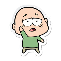 sticker of a cartoon tired bald man