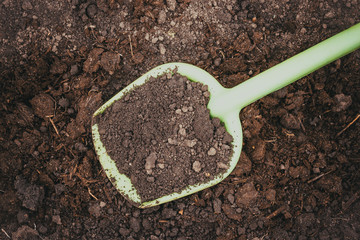 Spade on fresh ground, tool for working in garden