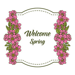 Vector illustration design pink flower frame for welcome card hand drawn