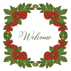 Vector illustration welcome card writing with floral frame decorative hand drawn