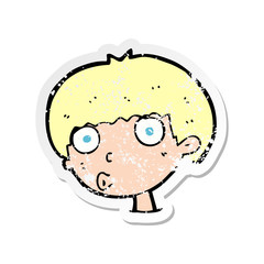 retro distressed sticker of a cartoon surprised boy
