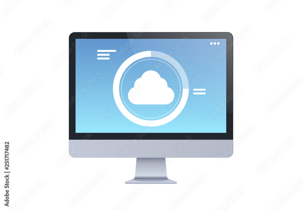 Poster modern desktop monitor internet connection cloud computer synchronization screen digital network tec