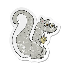 retro distressed sticker of a cartoon squirrel with nut