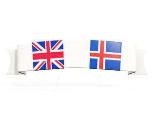 Banner with two square flags of United Kingdom and iceland