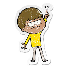 distressed sticker of a cartoon annoyed man