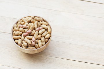 Roasted peanut, snack, in classic wooden bowl