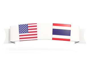 Banner with two square flags of United States and thailand