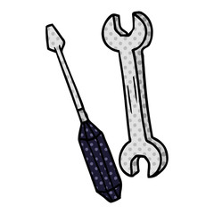 cartoon doodle of a spanner and a screwdriver
