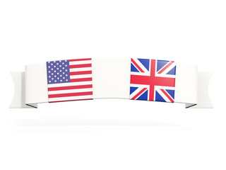 Banner with two square flags of United States and united kingdom