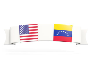 Banner with two square flags of United States and venezuela
