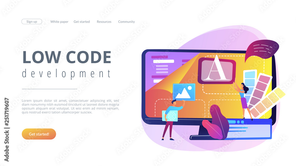 Poster low code development concept landing page.