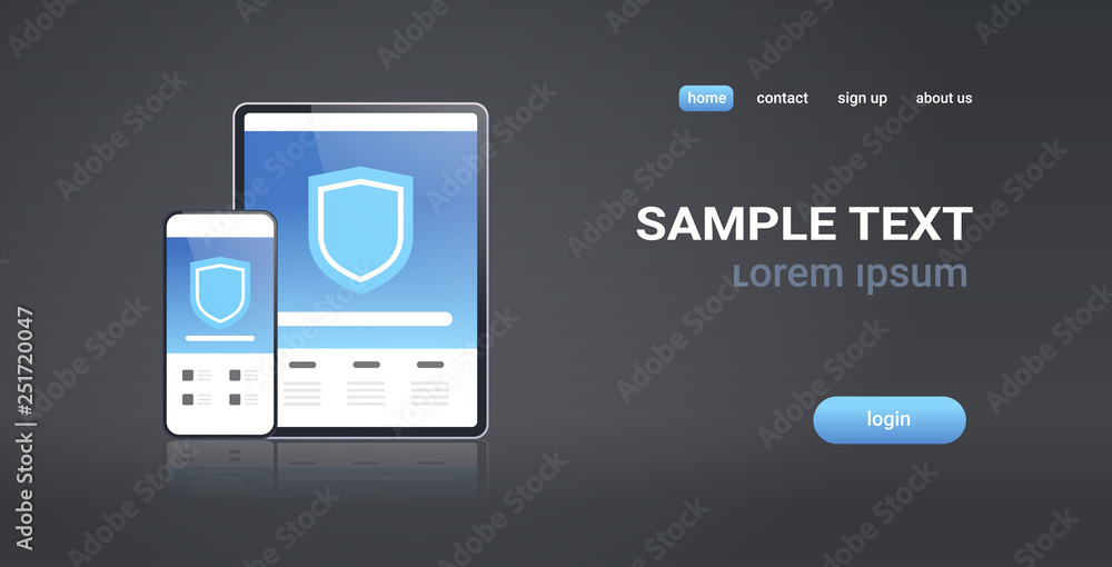 Poster tablet and smartphone mobile data protection information security private access application concept