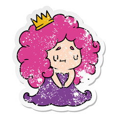 distressed sticker cartoon of a cute kawaii princess girl