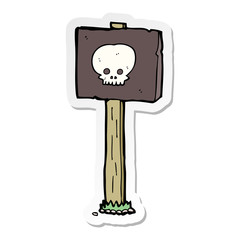 sticker of a cartoon spooky skull signpost