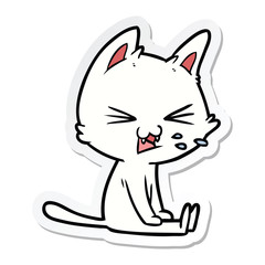 sticker of a cartoon sitting cat hissing