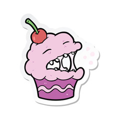 sticker of a cartoon cupcake