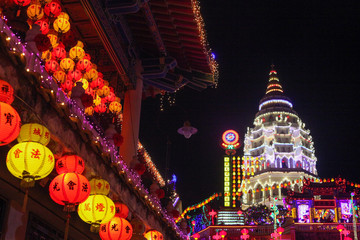 Beautifully lit-up Kek Lok Si Temple in Penang during Chinese New Year