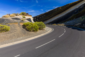 Beautiful road near Mirador La Tarta. Las Cañadas del Teide. Tenerife. Canary Islands..Spain