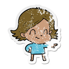 distressed sticker of a cartoon friendly girl