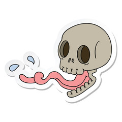 sticker of a quirky hand drawn cartoon skull with tongue