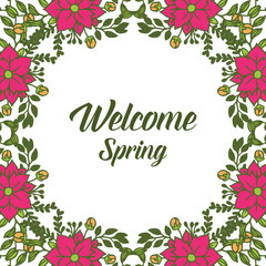 Vector illustration welcome letter with floral frame white backdrop hand drawn