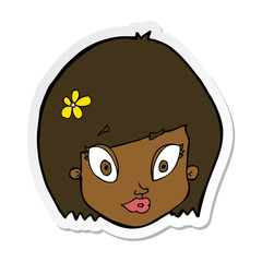 sticker of a cartoon happy female face