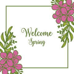 Vector illustration welcome card with pink flower frame decoration hand drawn