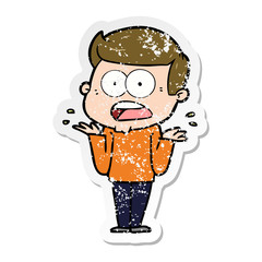 distressed sticker of a cartoon shocked man