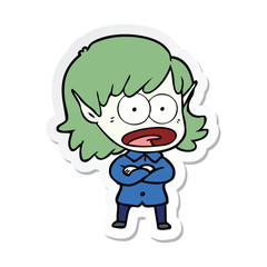 sticker of a cartoon shocked elf girl