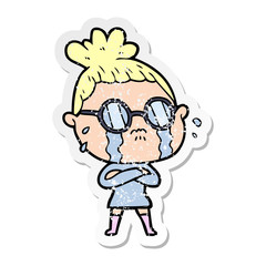 Fototapeta premium distressed sticker of a cartoon crying woman wearing spectacles