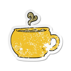 distressed sticker of a cartoon coffee cup