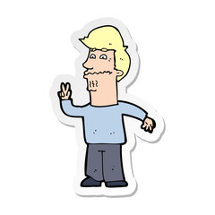 sticker of a cartoon man giving peace sign